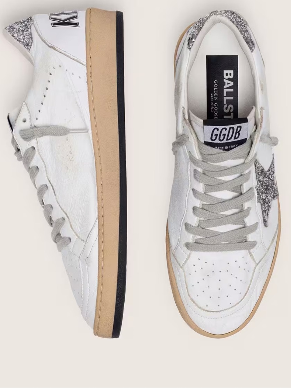 ✨Golden Goose Women's Ball Star in nappa with silver glitter star and heel tab